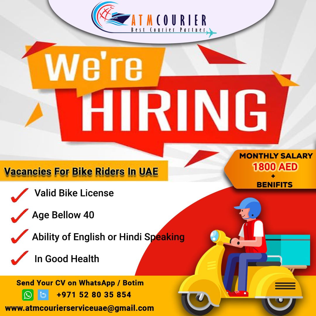 Bike Riders for Courier Service UAE ATM Courier Delivery Jobpal
